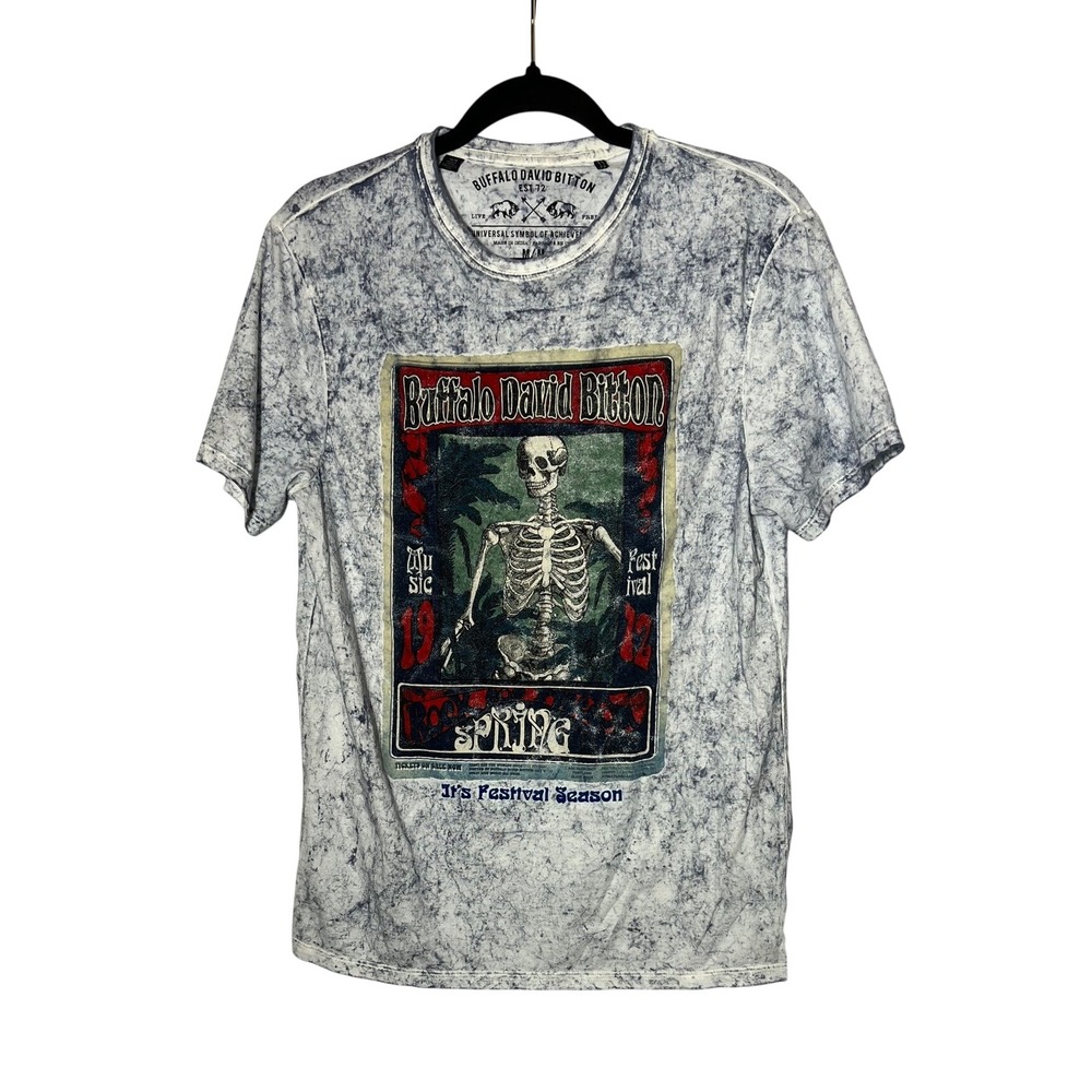 Buffalo David Bitton Americana Skeleton Graphic Tee Mineral Wash Grey Medium
